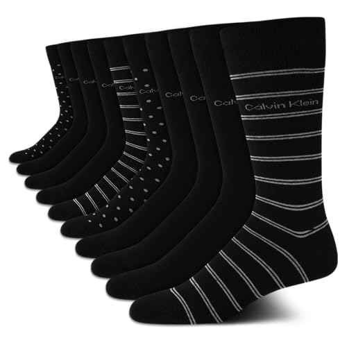 Calvin Klein Mens Dress Socks - 10 Pairs Soft Cotton Blend Crew Socks for Men - Classic Comfort Stay Up Cuff Mixed Pattern