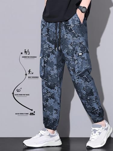 Blue Camo Workwear Cargo Trousers for Men Tactical Durable Outdoor Hiking Pants