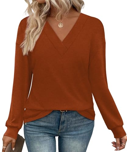 WIHOLL Long Sleeve Shirts for Women V Neck Tops Tunic Fall Winter Sweatshirts 2025 Clothes