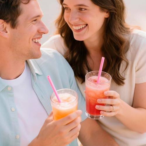 50PCS Valentine’s Day Heart Shaped Pink Straws,Individually Wrapped Cute Plastic Drinking Straws for Valentine & Galentine...