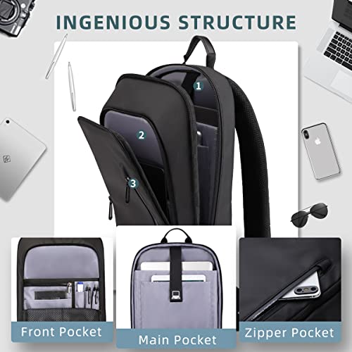 hk Backpack for Men Business Slim Backpack with USB Charger Computer Lightweight Anti-theft Travel Backpacks 15.6 inch Wat...