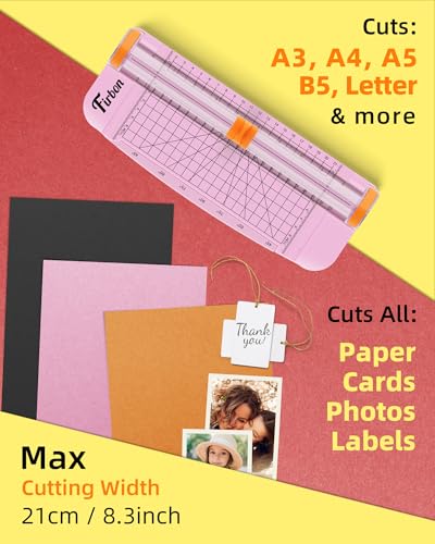 Firbon Pink A5 Paper Cutter, Straight Small Paper Trimmer with Side Ruler for Scrapbooking Craft, Paper, Coupon, Label, Ca...