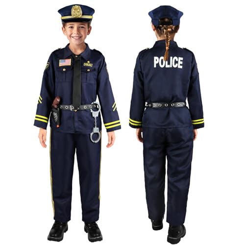 GIFTINBOX 12PCS Police Costume for Kids, Kids Police Officer Costume for Boys Girls with Accessories, Halloween Costumes f...