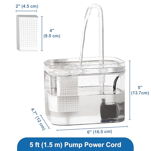SunGrow Cat Water Fountain, Automatic Flowing Hydration Station with Filter & Silent USB Pump, Easy-to-Use Transparent Fee...