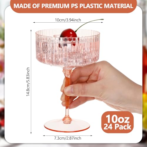 Jingmore 24 Pcs Ribbed Martini Glasses 10 oz Disposable Plastic Vintage Ribbed Coupe Glasses Cocktail Unbreakable Dessert ...