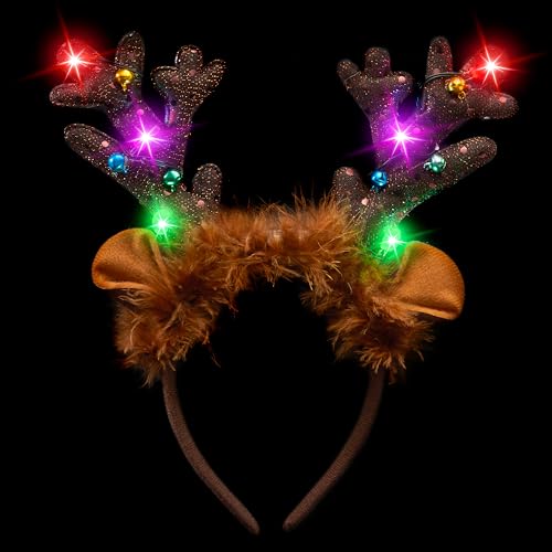 JOYIN Christmas Antler Headband,Light Up Cute Antler Headband Hat Adult Kids Christmas Party Supplies Xmas Holiday