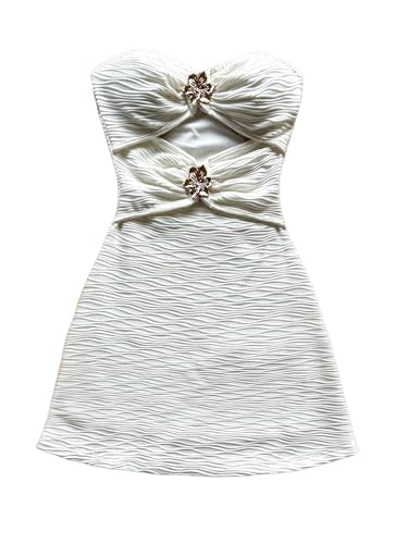 Milumia Women's Metal Flower Cut Out Tube Top Mini Dress Textured Sleeveless Bodycon Party Club Vacation Dresses