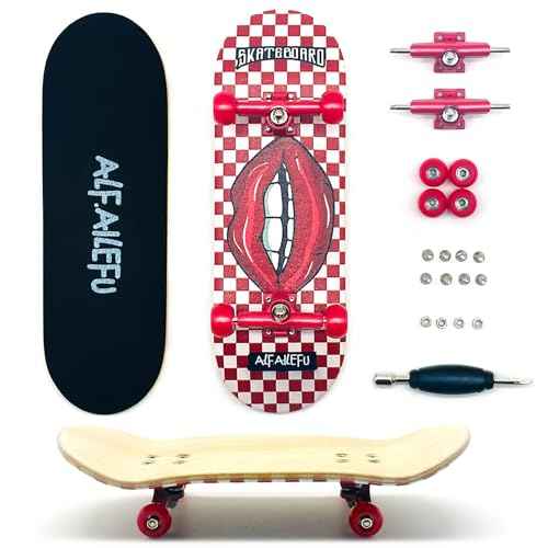 Pro Fingerboard 32mm Wooden Board Professional Finger Skateboard Trucks CNC Wheels with Bearings (RED-Lips)