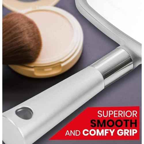 MIRRORVANA Professional Large Hand Mirror with Ergonomic Handle for Men & Women - Premium Handheld Haircut Mirrors for Barber and Salon - 9" x 13" (Elegant Silver Luxe Edition)