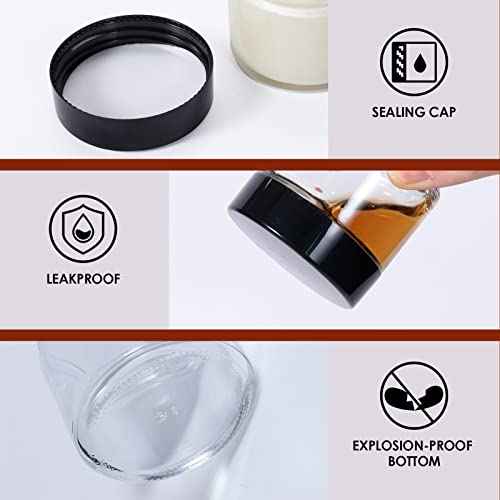 1oz Glass Jar with Lid, Hoa Kinh 40 Pack Clear Round Containers Cosmetic Glass Jars with Inner Liners and Black Lids Travel Jars for Storing Lip and Body Scrub, Lotion, Body Butter, Bath Salts, Liquid