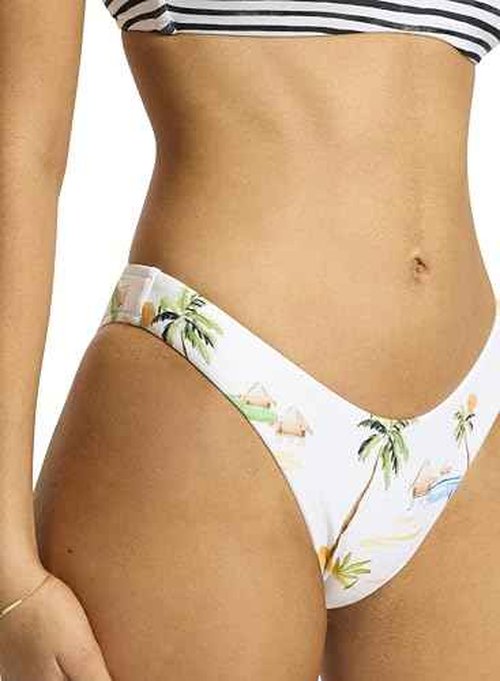 Seafolly Women's Standard High Cut Pant Bikini Bottom Swimsuit, Isla Palm White