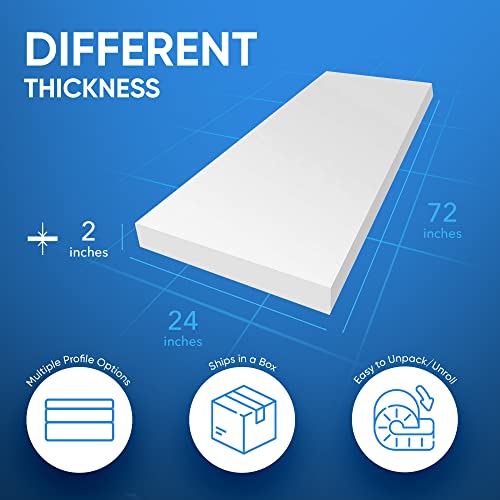 AK TRADING CO. AK-Trading Upholstery High Density 2" Height x 24" Width x 72" Length-Home or Commercial Use Seat Replacement Cushion-Made in USA Foam