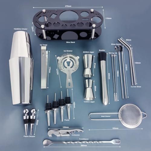 22-Piece Cocktail Shaker Set, 25/20oz Bartender Kit, Bartending Stainless Steel Bar Tools Sets for Drink Mixing, Boston Co...