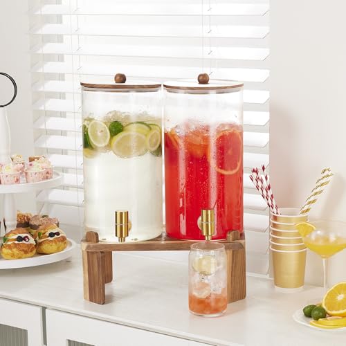 2 PCS 1.5 Gallon Drink dispenser, Glass Beverage Dispenser With Wood Stand, Large Water Drink Dispensers for Parties With ...