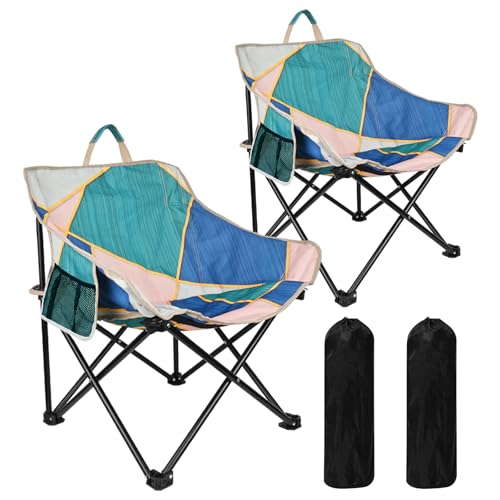 2 Pack Camping Chair for Adults, Portable Folding Sofa Chair, Easy Set Up Patio Chair Lawn Padded Seat Camping Stool Chair...