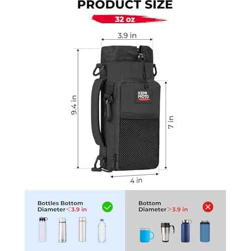 KEMIMOTO Water Bottle Holder Bag, Water Bottle Carrier with Adjustable Shoulder Strap, Water Bottle Pouch Holder for Hiking, Camping, Fishing, Compatible with YETI STANLEY SLM 32 oz, 40 oz, 64 oz