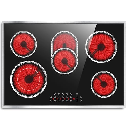 Pladeca 30 Inch Electric Cooktop, 5 Burner Electric Stove Top Touch Control, 8400W Built-in Ceramic Stovetop Burner 30" wi...