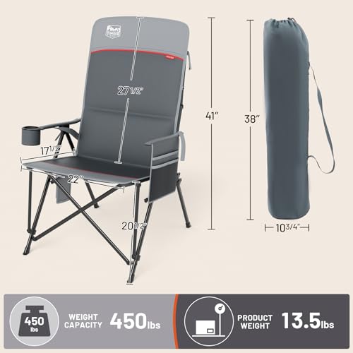 TIMBER RIDGE Oversized Heated Camping Chair with Lumbar Support, Portable Folding Chair Heavy Duty for Adults Supports 450...