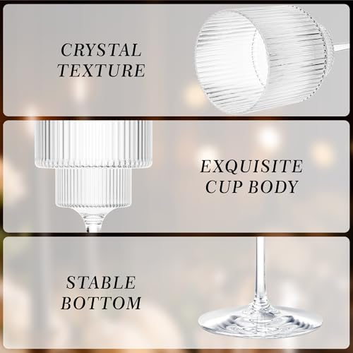 24PCS Ribbed Plastic Wine Glasses - 12oz Unbreakable Wine Glasses with Stem, Disposable Clear Plastic Champagne Cups with ...