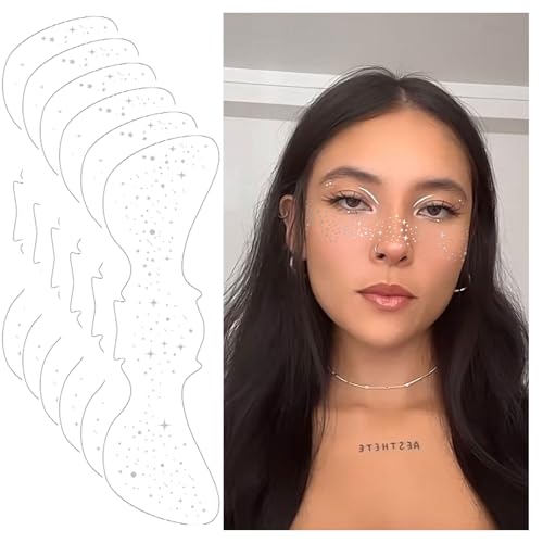 Silver Glitter Freckles Face Tattoo - Face Sparkle Freckles Sticker - Silver Faces Glitter Makeup Speckles for Glitters Ma...