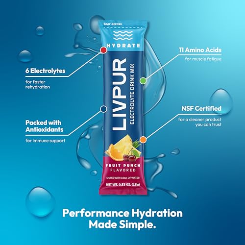 LIVPUR Electrolyte Drink Mix, Instant Hydration Powder with Vitamin C, B6, B12 & Essential Amino Acids for Muscle Support...