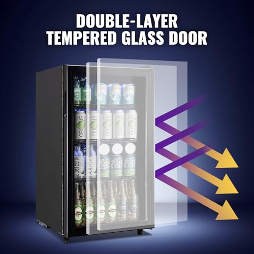 WANAI 3.5 Cu.ft Beverage Refrigerator Cooler, Mini Fridge with Glass Door for Beer Soda or Water, Small Drink Cooler Machi...