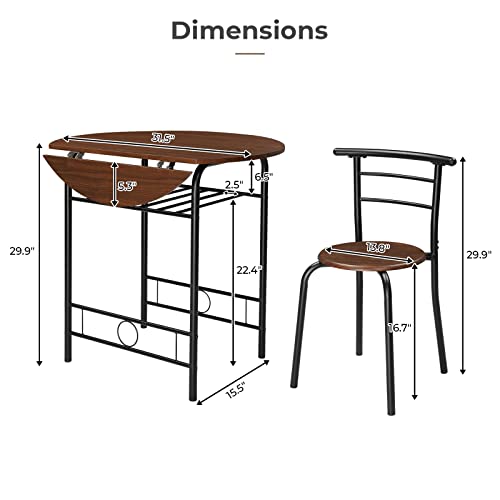 VINGLI 31.5" Drop Leaf Dining Table Set 3 Pieces for Small Space,Small Kitchen Table Set for 2,Round Folding Table with 2 ...