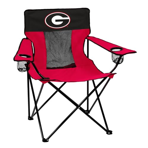 Logo Brands NCAA Georgia Bulldogs Elite Portable Chair - Premium Outdoor Chair with Cup Holder, Powder-Coated Steel Frame,...