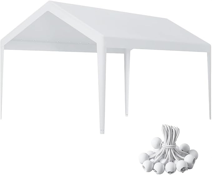 Rutile 10 x 20 FT Carport Replacement Cover, Heavy Duty Car Tarp Canopy Tent Garage Top Shelter With Fabric Leg Pole Skirt...