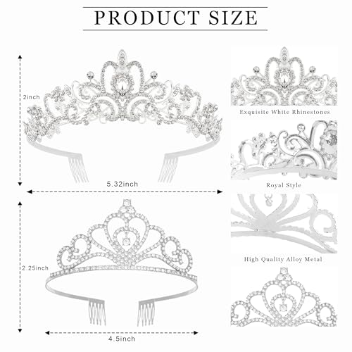 Exacoo 2 Pack Rhinestone Tiaras and Crowns for Women Girls Heart Shaped Crystal Tiara Headband Elegant Princess Silver Cro...