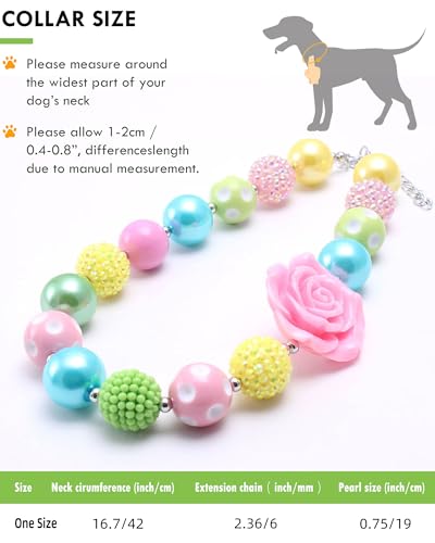 Hosiwei Princess Bubblegum Dog Collar Necklace, Chunky Beads (19mm) with Flower Charm Pet Collar | Adjustable Sparkling Pe...