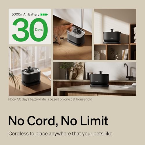 PETLIBRO Cat Water Fountain, Cordless Pet Water Fountain Battery Operated, 2.5L/84oz Dockstream Water Fountains for Cats I...