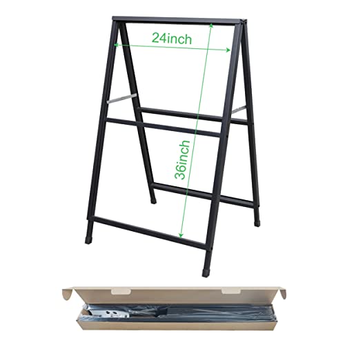 Yakpho Heavy Duty Slide-in Folding Sandwich Board A-Frame Sidewalk Sign 24x36 Inch Black Coated Steel Metal Double-Sided P...