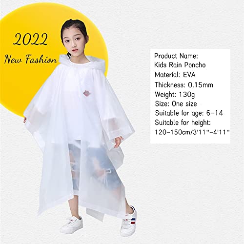 RUISHYY Rain Poncho for Kids (2 Pack), Reusable EVA Children Raincoat Ponchos Rain Jacket with Hood for 6-14 Girls Boys