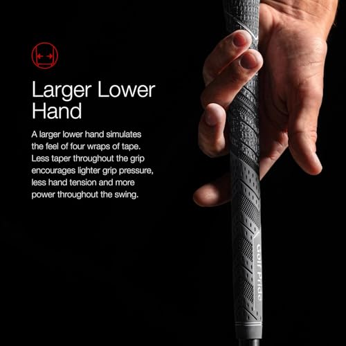 Golf Pride MCC Plus4 Golf Club Grip - All-Weather Hybrid Grip with Larger Lower Hand - Brushed Cotton Cord & Pebbled Texture - Black/Gold