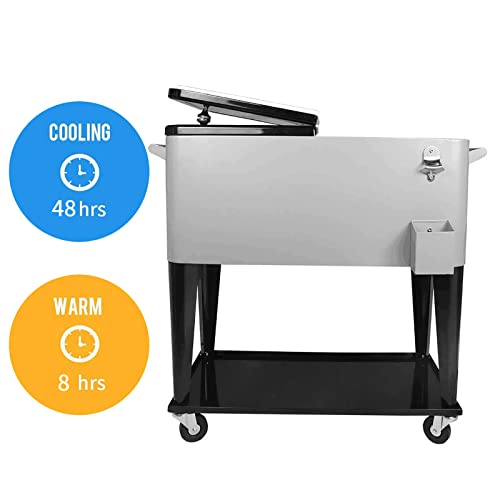 SHAREWIN 80 QT Rolling Cooler Cart Ice Chest for Outdoor Patio Deck Party Portable Party Bar Cold Drink Beverage Cart Tub,...