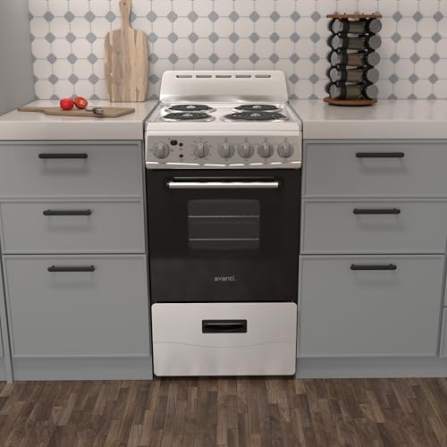 Avanti Electric Range Oven Compact Design, 2.1-Cu.Ft. Capacity with 4 Coil Burners, Framed Glass Oven Door, Storage Drawer...