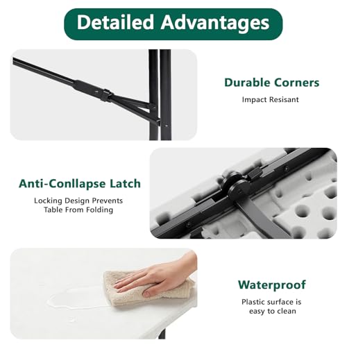 MAKE CHANGES Folding Table 6ft - Heavy Duty Plastic Table with Handle, Foldable & Portable, Fold-in-Half Utility Tables fo...