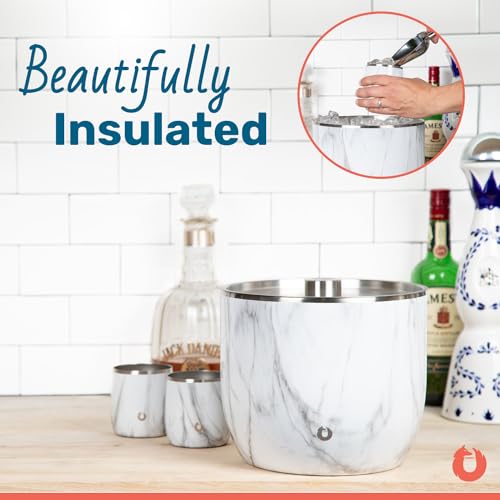 SNOWFOX XL Premium Vacuum Insulated Double Wall Stainless Steel Ice Bucket with Lid/Scoop, Bar Accessories, Large Elegant ...