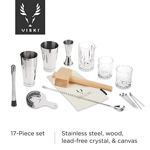 Viski Bartender Kit and Barware Set Includes Boston Cocktail Shakers, Mixing Glass, Jigger, Muddler, Strainer, Bar Spoon, ...