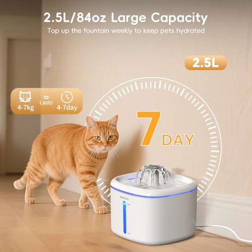 Cat Water Fountain,84oz/2.5L Pet Cat Fountain – Ultra Quiet Upgraded Automatic Pet Water Dispenser with 3 Replaceable Filt...
