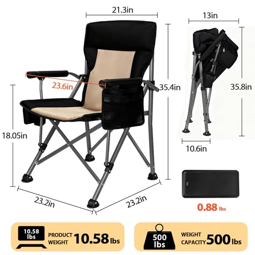 Heated Camping Chair with 20,000 mAh Battery, Loog-Lasting for 500 Mins, Fully Padded Heated Camp Chairs, Heavy Duty Foldi...
