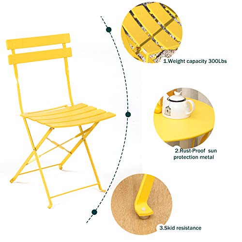 Grand patio 3-Piece Folding Bistro Set, 2 Chairs and 1 Table, Weather-Resistant Outdoor/Indoor Conversation Set for Patio,...