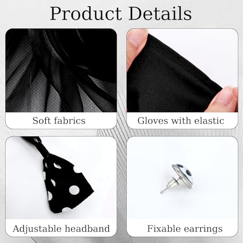 Bcxfbxd 7 Pcs 50's Women Costume Accessories Set Cat Eye Glasses Scarf Bandana Headband Drop Dot Earrings for Party Halloween