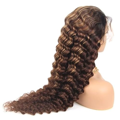 4/27 Deep Wave Lace Front Wigs Human Hair Honey Blonde Highlight Ombre Wigs Human Hair for Women 180 Density 13x4 HD Transparent Lace Frontal Wigs Pre Plucked with Baby Hair 22 Inch