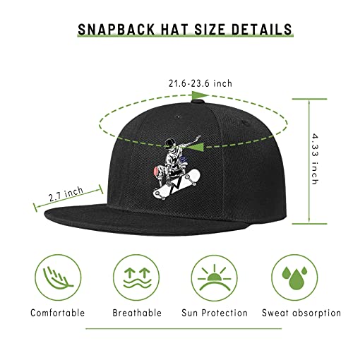 Snapback Hats for Men Flat Bill Brim Hats for Women Fitted Hat Skull Hats Cool Adults Baseball Cap Black Rock N Roll Caps
