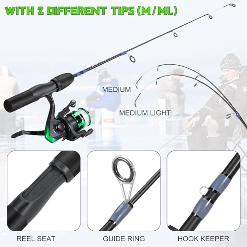 Sougayilang Ice Fishing Rod and Reel Set, Ice Fishing Includes Ice Jigs, Lures, and Essential Tackle,27" Medium/Light Powe...
