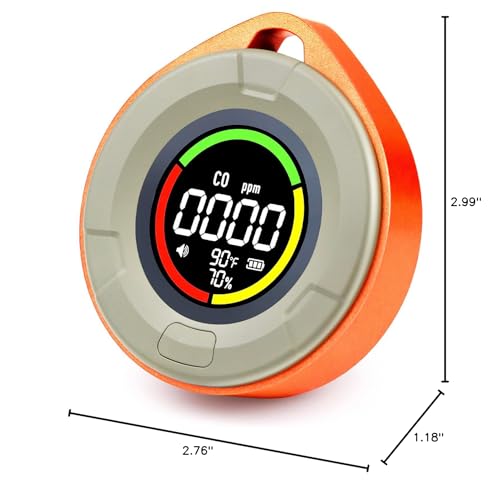Pildegro 3-in-1 Portable Carbon Monoxide Detector, Professional Rechargeable Real-Time Travel CO Monitor 140HR Standby, Premium Reliable CO Detector with Loud Alarm for Air Safety (Orange/Passion)