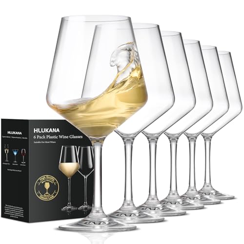 Hlukana Unbreakable Wine Glasses Set of 6, 16 oz Plastic Wine Glasses with Stem, BPA Free, Reusable Wine Glass for Poolsid...