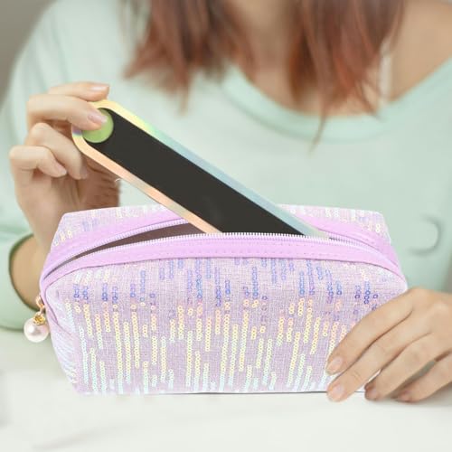 CALLARON Glitter Makeup Bag - 8inch Portable Cosmetic Bag for Women, Trendy Shimmery Evening Purse, Travel Makeup Pouch wi...